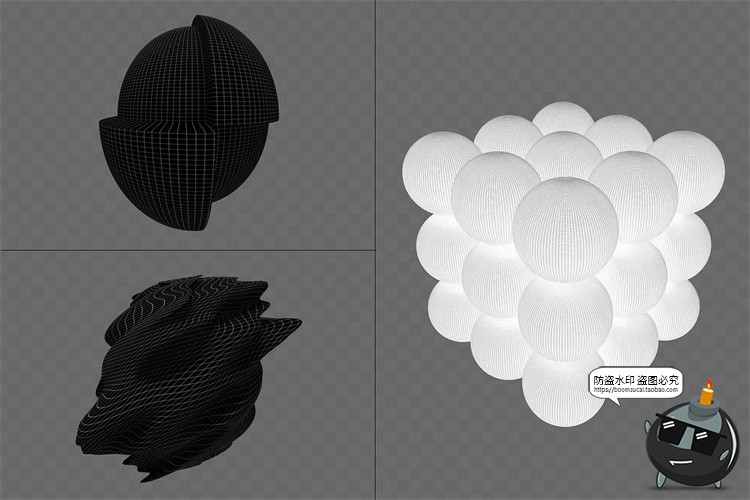 图片[9]-3D立体抽象艺术网格点阵状方格条纹线条几何图形png免抠图片素材-设计猿