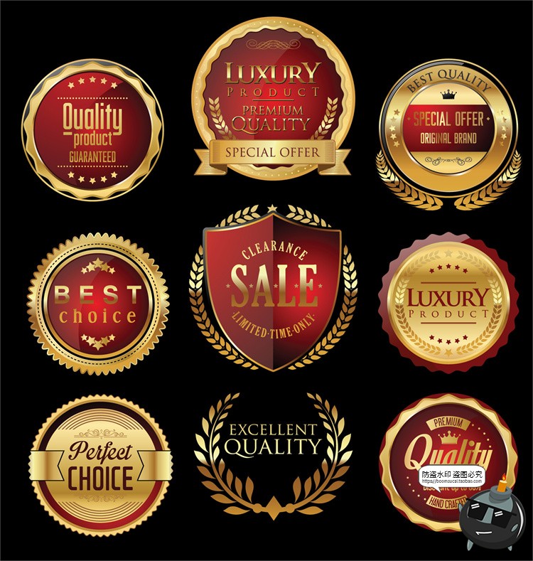 图片[2]-精致欧式奢华复古金色徽章盾牌标志徽标奖牌标签矢量AI图标素材-设计猿