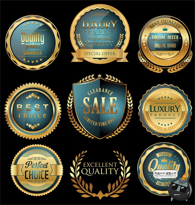 图片[5]-精致欧式奢华复古金色徽章盾牌标志徽标奖牌标签矢量AI图标素材-设计猿