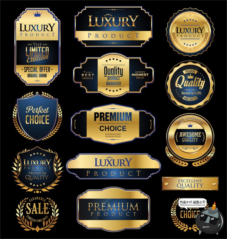 图片[6]-精致欧式奢华复古金色徽章盾牌标志徽标奖牌标签矢量AI图标素材-设计猿