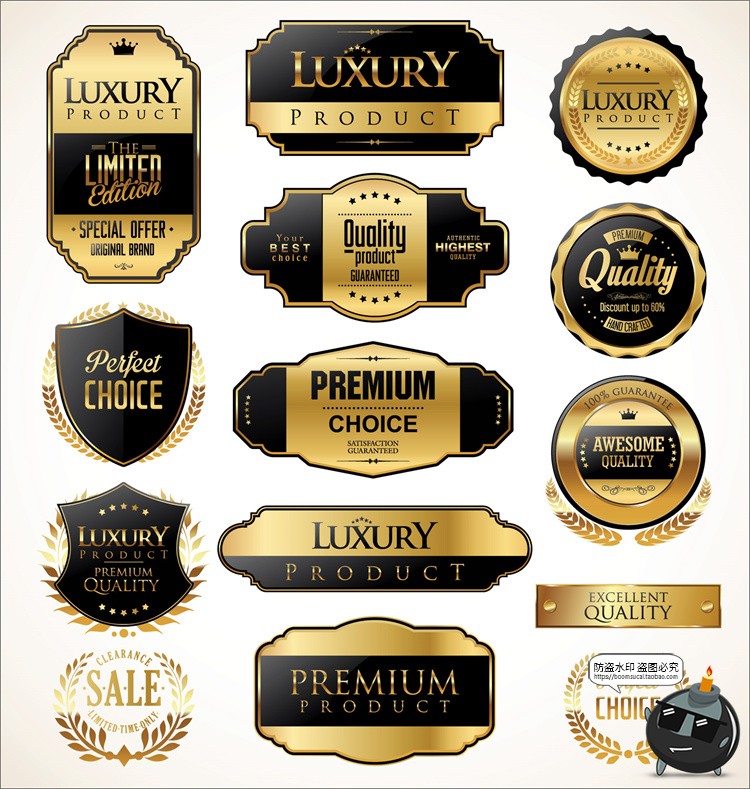 图片[9]-精致欧式奢华复古金色徽章盾牌标志徽标奖牌标签矢量AI图标素材-设计猿