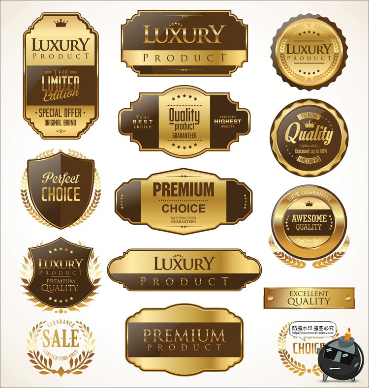 图片[10]-精致欧式奢华复古金色徽章盾牌标志徽标奖牌标签矢量AI图标素材-设计猿
