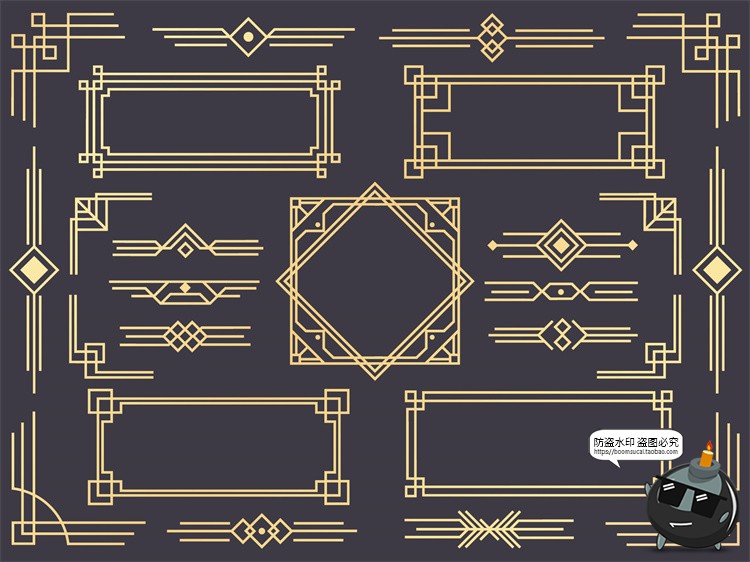 图片[1]-欧式黑金经典复古金色艺术花纹装饰线条卡片美工边框AI矢量素材-设计猿