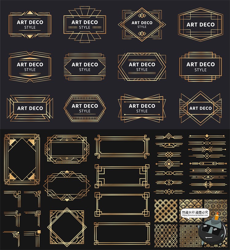 图片[2]-欧式黑金经典复古金色艺术花纹装饰线条卡片美工边框AI矢量素材-设计猿