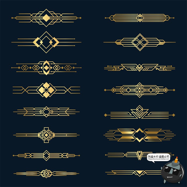 图片[3]-欧式黑金经典复古金色艺术花纹装饰线条卡片美工边框AI矢量素材-设计猿