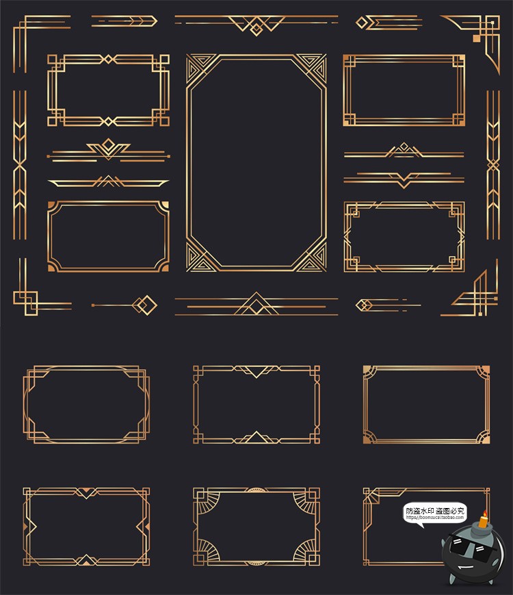 图片[4]-欧式黑金经典复古金色艺术花纹装饰线条卡片美工边框AI矢量素材-设计猿