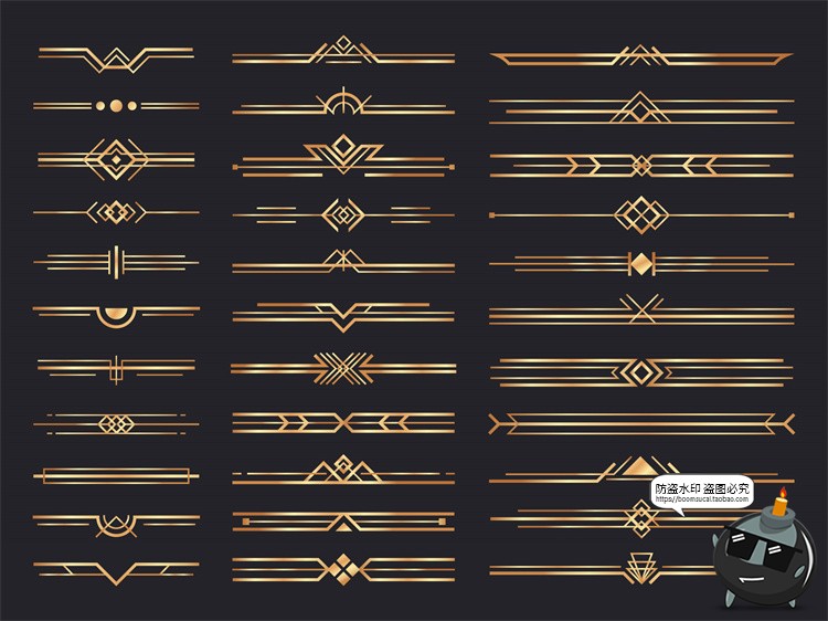 图片[5]-欧式黑金经典复古金色艺术花纹装饰线条卡片美工边框AI矢量素材-设计猿