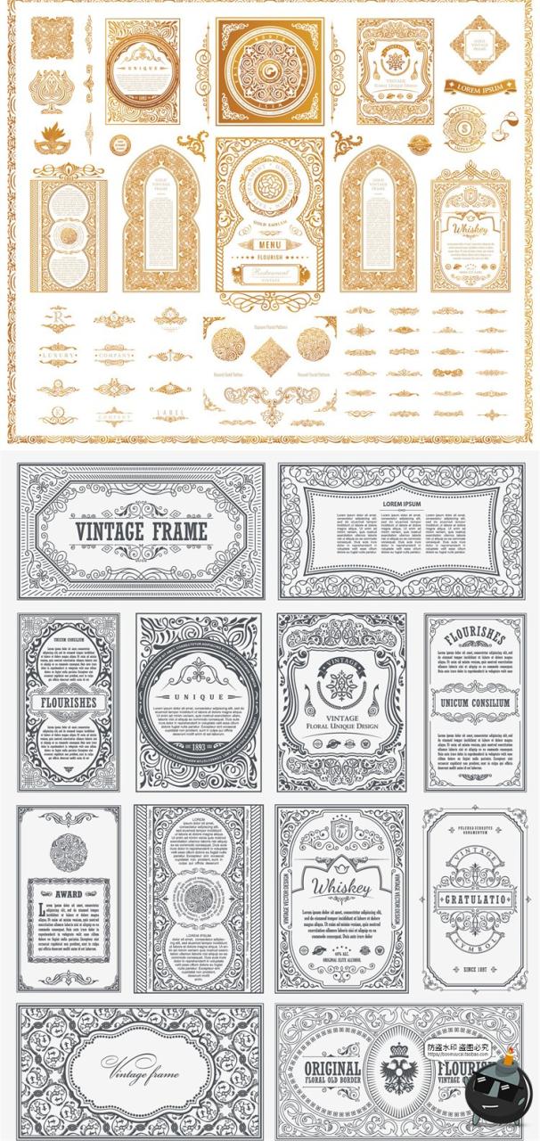 图片[2]-复古欧式花纹图案卡片标贴图标徽标图案印花标志AI矢量模板素材-设计猿