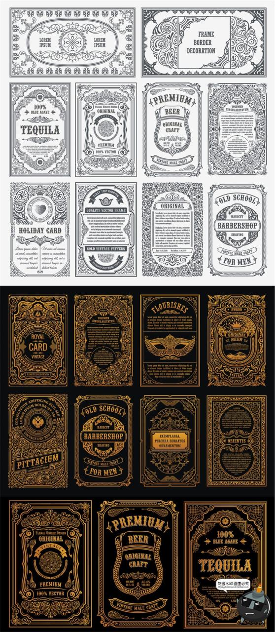 图片[3]-复古欧式花纹图案卡片标贴图标徽标图案印花标志AI矢量模板素材-设计猿