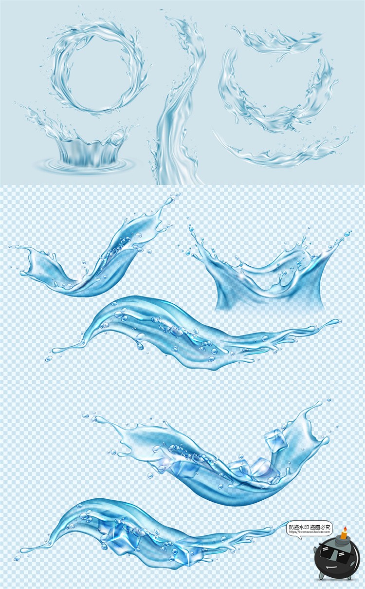 图片[1]-手绘水花飞溅浪花液体水珠广告海报特效后期合成插画AI矢量素材-设计猿