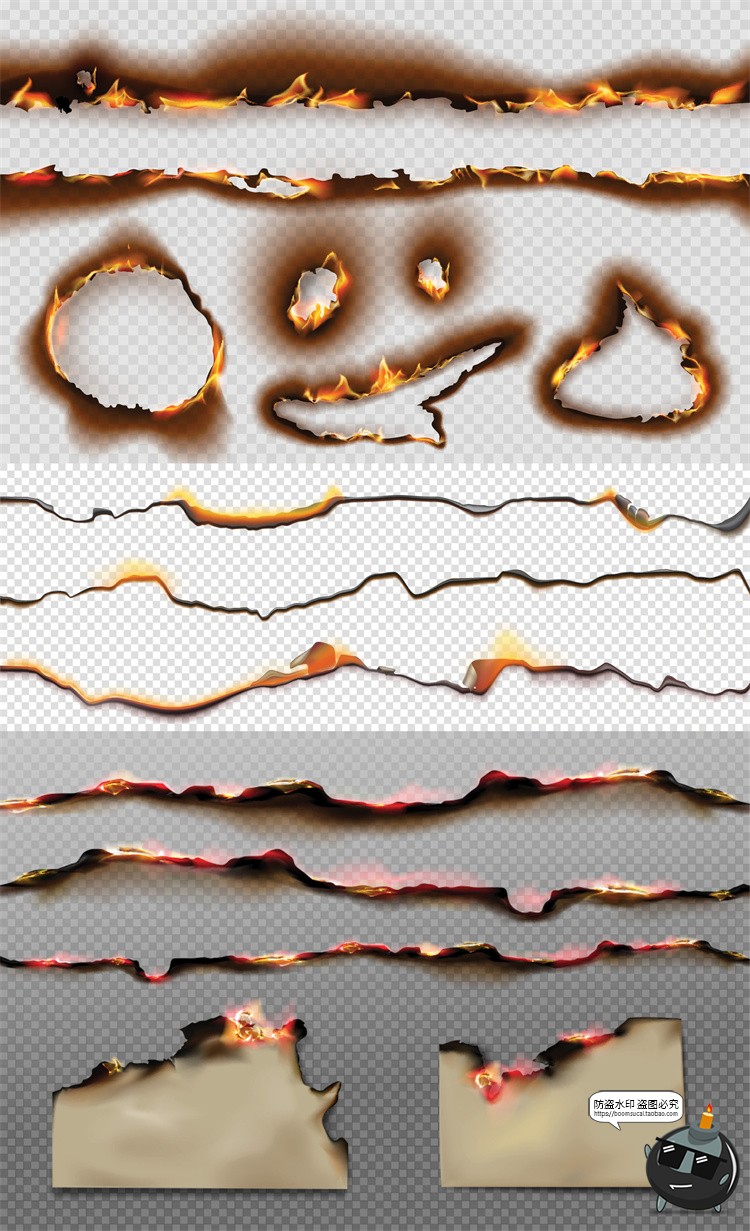 图片[1]-纸张边缘燃烧边框火焰灰烬余烬烧焦撕裂后期合成特效AI矢量素材-设计猿