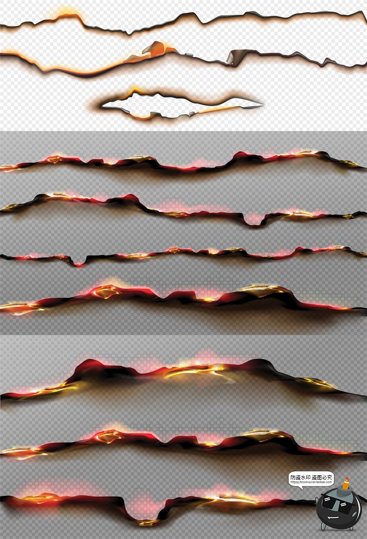 图片[2]-纸张边缘燃烧边框火焰灰烬余烬烧焦撕裂后期合成特效AI矢量素材-设计猿