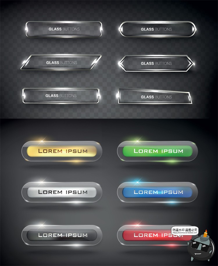 图片[2]-金银色透明水晶玻璃晶体按钮UI点击图标界面AI矢量源文件分层素材-设计猿