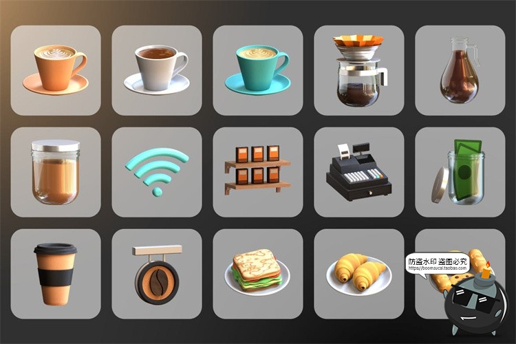 图片[3]-咖啡店咖啡制作机器工具营销展示3D图标icon素材PNG免抠图片PSD-设计猿