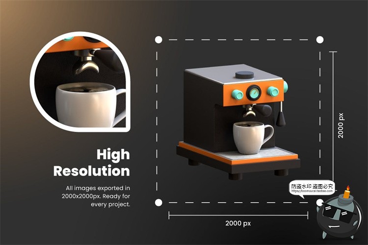 图片[5]-咖啡店咖啡制作机器工具营销展示3D图标icon素材PNG免抠图片PSD-设计猿