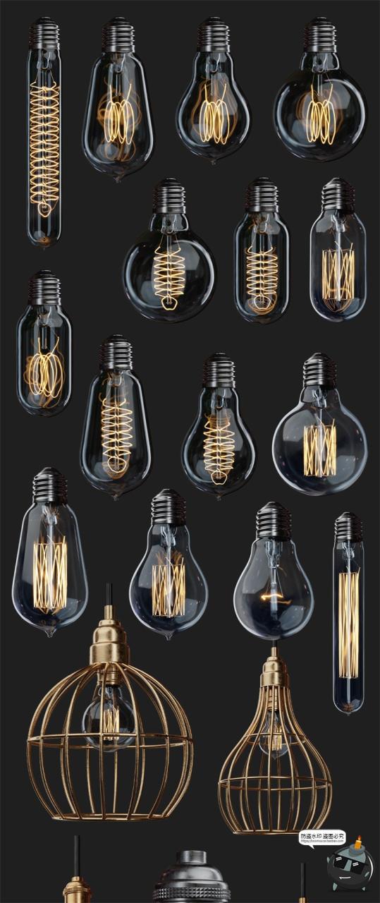 图片[1]-工业风复古灯泡钨丝玻璃古老照明电灯泡透明PNG免抠后期合成素材-设计猿
