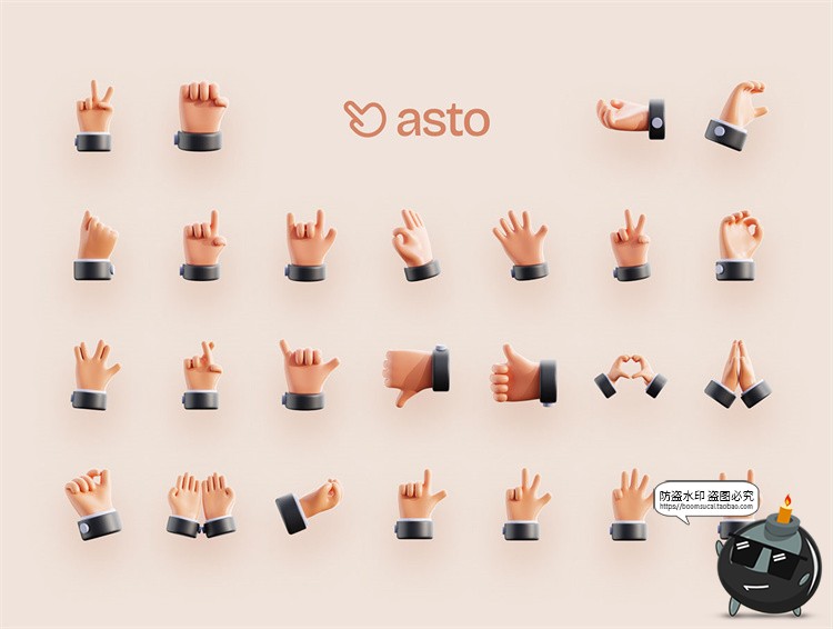 图片[3]-3D卡通手指势控制操作指令动作手语blend图标png免抠图片obj素材-设计猿