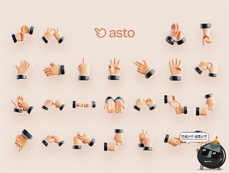 图片[4]-3D卡通手指势控制操作指令动作手语blend图标png免抠图片obj素材-设计猿