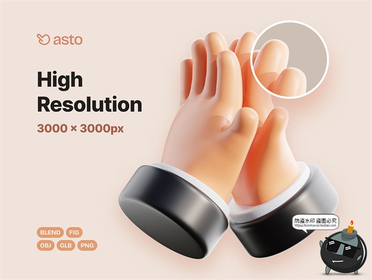 图片[5]-3D卡通手指势控制操作指令动作手语blend图标png免抠图片obj素材-设计猿