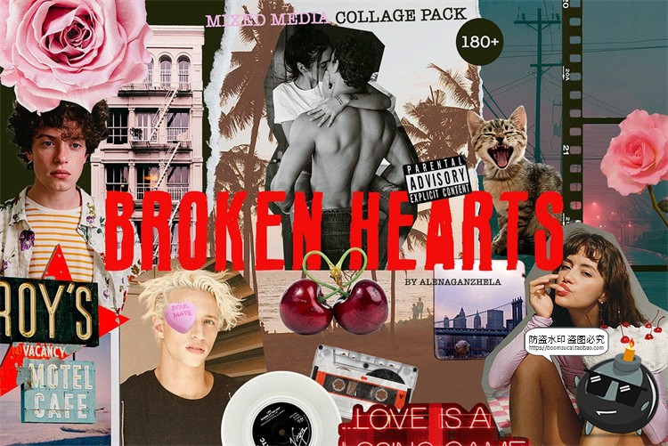 图片[1]-潮流复古怀旧爱情恋爱情人节剪报艺术拼贴剪贴画PNG免抠图片素材-设计猿