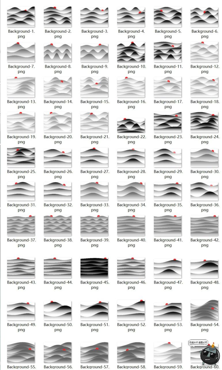 图片[3]-抽象艺术波浪条纹半色调日出山脉景观海报背景AI矢量png免抠素材-设计猿