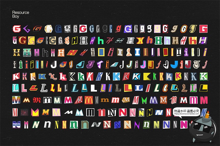 图片[3]-潮流创意英文字母符号拼贴剪切剪贴画撕纸剪纸风PNG免抠图片素材-设计猿