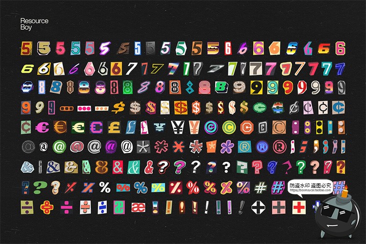 图片[5]-潮流创意英文字母符号拼贴剪切剪贴画撕纸剪纸风PNG免抠图片素材-设计猿