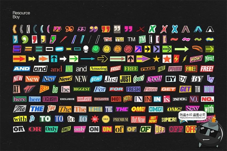 图片[6]-潮流创意英文字母符号拼贴剪切剪贴画撕纸剪纸风PNG免抠图片素材-设计猿