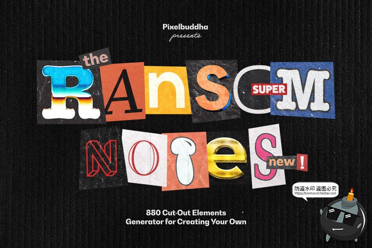 图片[1]-复古潮流英文字母符号短语数字剪纸艺术拼贴画PNG免抠图片素材图-设计猿