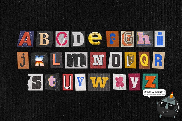 图片[2]-复古潮流英文字母符号短语数字剪纸艺术拼贴画PNG免抠图片素材图-设计猿