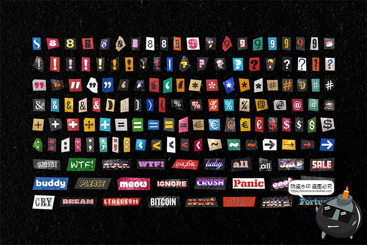 图片[6]-复古潮流英文字母符号短语数字剪纸艺术拼贴画PNG免抠图片素材图-设计猿