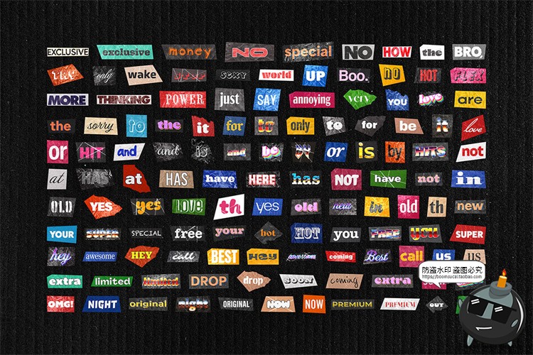 图片[7]-复古潮流英文字母符号短语数字剪纸艺术拼贴画PNG免抠图片素材图-设计猿