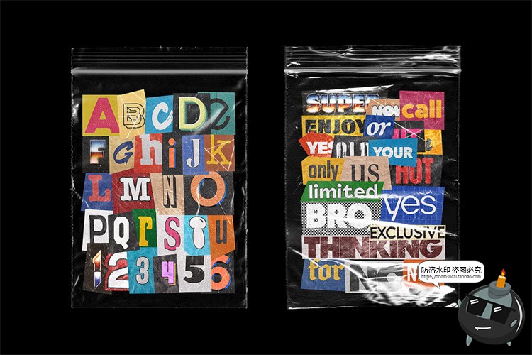 图片[9]-复古潮流英文字母符号短语数字剪纸艺术拼贴画PNG免抠图片素材图-设计猿