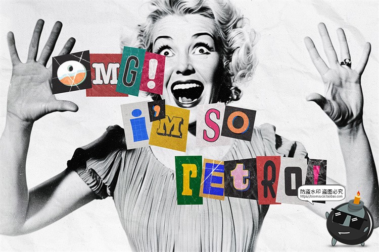 图片[10]-复古潮流英文字母符号短语数字剪纸艺术拼贴画PNG免抠图片素材图-设计猿