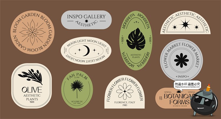 图片[2]-优雅线性植物自然星月花卉logo图案图标贴纸ai矢量png免抠素材图-设计猿