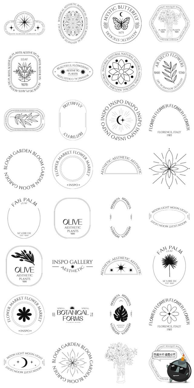 图片[3]-优雅线性植物自然星月花卉logo图案图标贴纸ai矢量png免抠素材图-设计猿