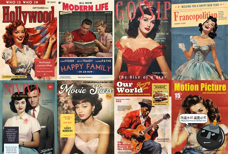 图片[1]-欧美时尚潮流复古杂志封面海报插画广告宣传单PSD模板分层PS素材-设计猿