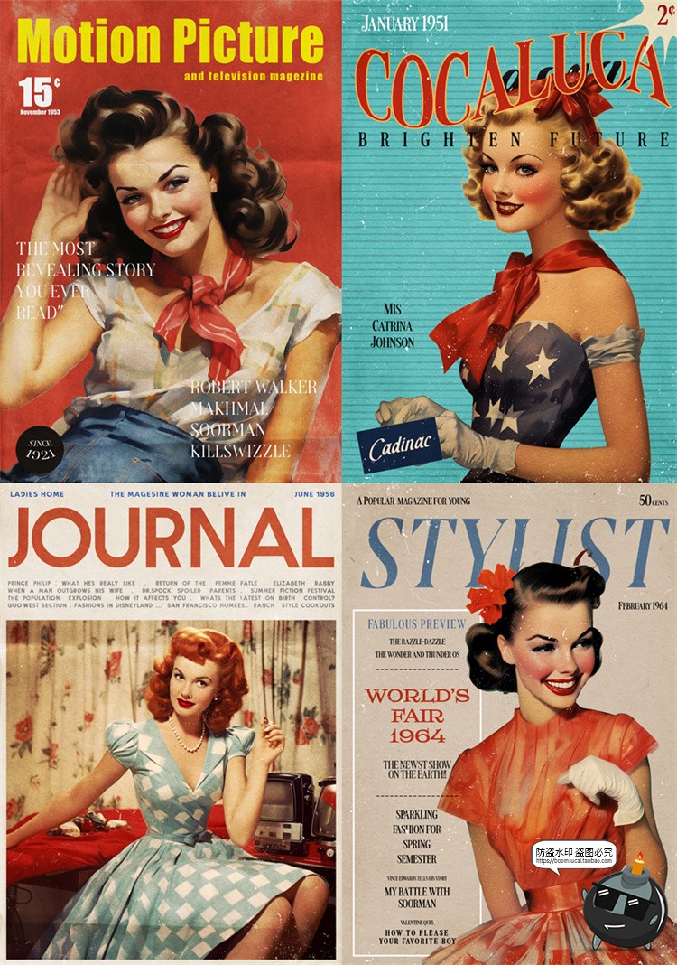 图片[4]-欧美时尚潮流复古杂志封面海报插画广告宣传单PSD模板分层PS素材-设计猿