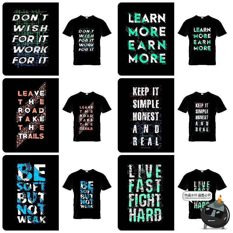 图片[1]-潮流美式英文字母炫彩排版简约服饰T恤短袖印花图案AI矢量素材图-设计猿