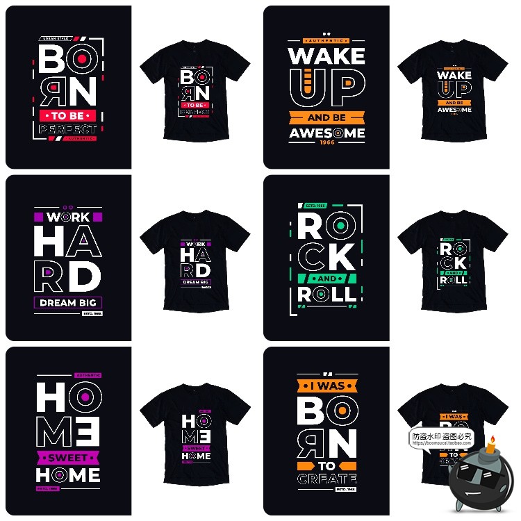 图片[11]-潮流美式英文字母炫彩排版简约服饰T恤短袖印花图案AI矢量素材图-设计猿