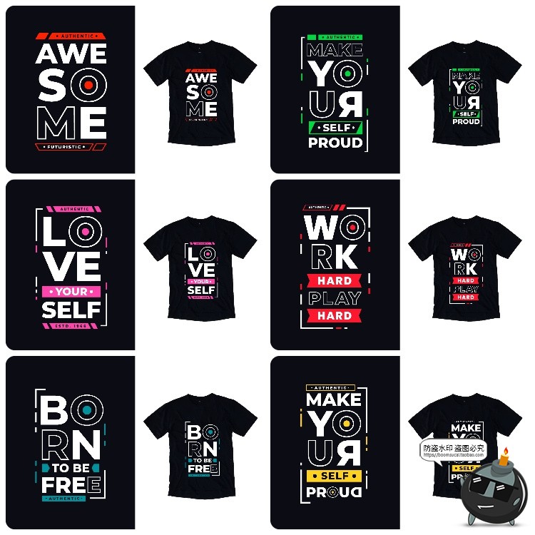 图片[14]-潮流美式英文字母炫彩排版简约服饰T恤短袖印花图案AI矢量素材图-设计猿