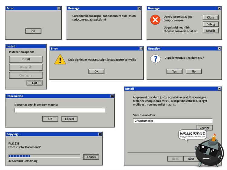 图片[7]-复古卡通蒸汽波像素老式电脑弹窗边框窗口AI矢量插画PNG免抠素材-设计猿