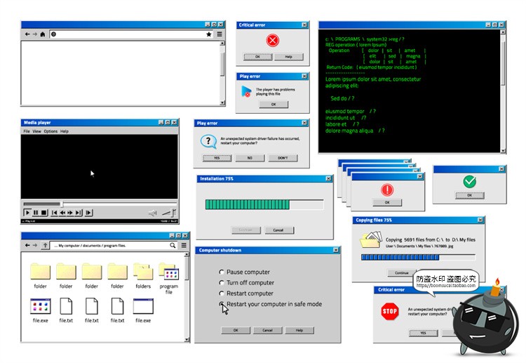 图片[12]-复古卡通蒸汽波像素老式电脑弹窗边框窗口AI矢量插画PNG免抠素材-设计猿