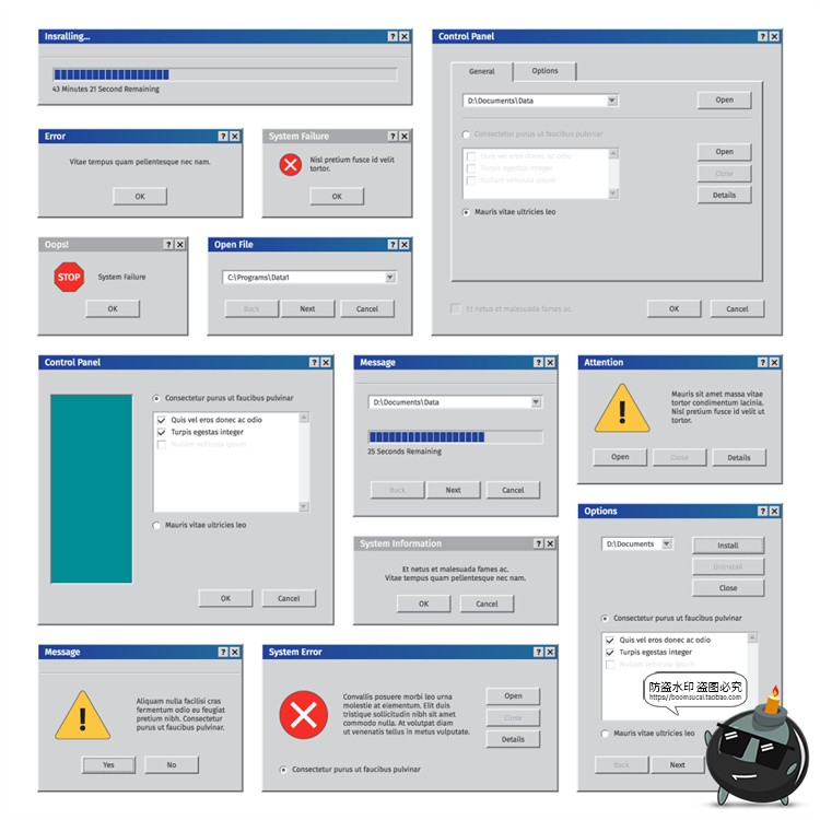 图片[13]-复古卡通蒸汽波像素老式电脑弹窗边框窗口AI矢量插画PNG免抠素材-设计猿