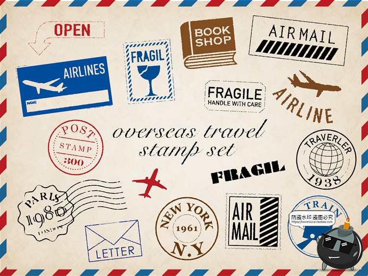 图片[1]-复古欧式邮票邮戳AI矢量图案边框logo手账贴纸PNG免抠美工素材图-设计猿