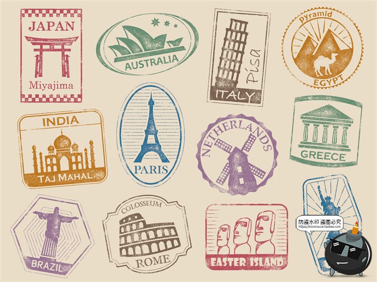 图片[2]-复古欧式邮票邮戳AI矢量图案边框logo手账贴纸PNG免抠美工素材图-设计猿