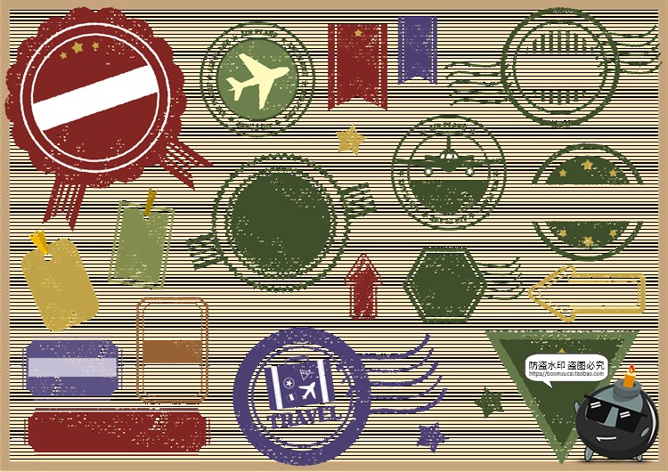 图片[3]-复古欧式邮票邮戳AI矢量图案边框logo手账贴纸PNG免抠美工素材图-设计猿