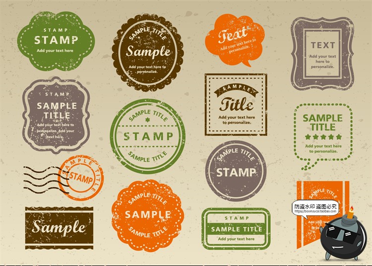 图片[4]-复古欧式邮票邮戳AI矢量图案边框logo手账贴纸PNG免抠美工素材图-设计猿