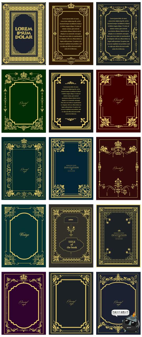 图片[1]-复古哥特欧式传统古典艺术花纹边框装饰纹样图案模板AI矢量图素材-设计猿