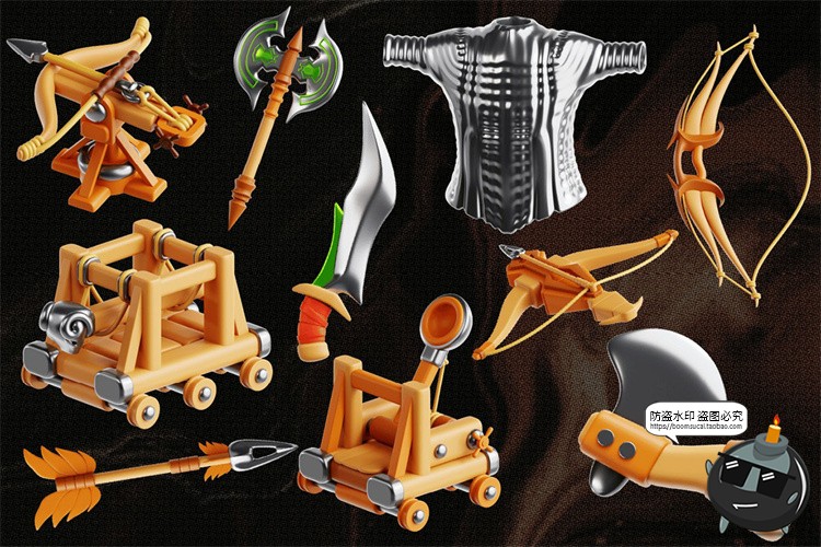 图片[5]-趣味3D卡通游戏装备武器斧刀剑锤盔甲插画OBJ插图icon图标PNG素材-设计猿